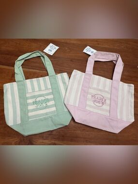 Trader Joe's Stripe Canvas Tote Bag - Pink or Sage